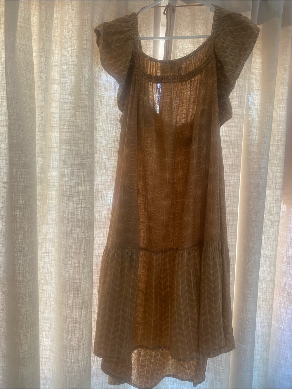 Kopal Lightweight Tan Flutter-Sleeve Dress